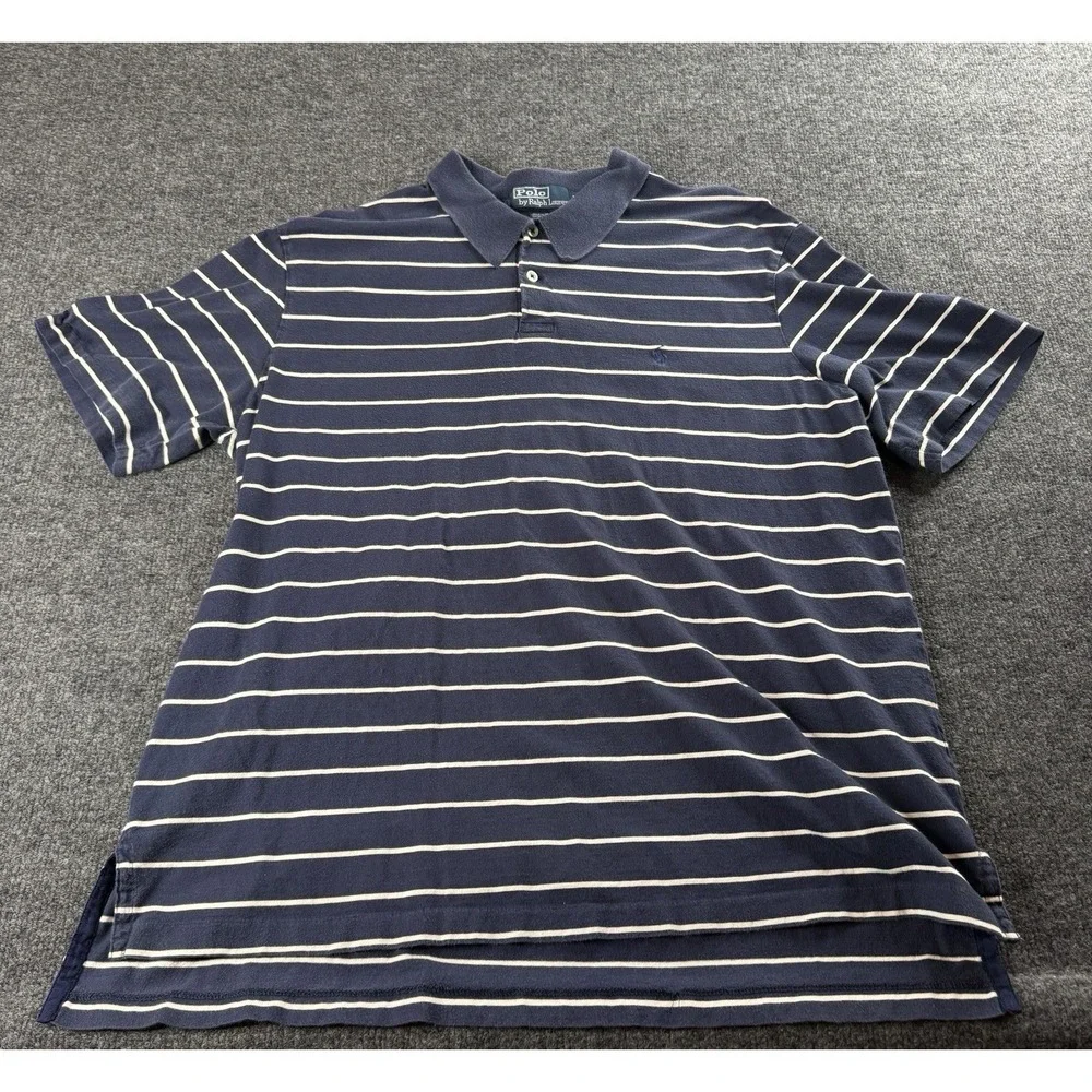 Polo‎ By Ralph Lauren Polo Shirt Mens Size XL Blue Striped Short Sleeve EUC